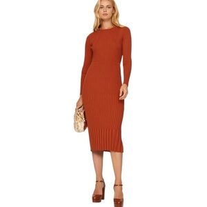Jason Wu Collective Ribbed Knit Midi Dress in Burnt Orange Size Small